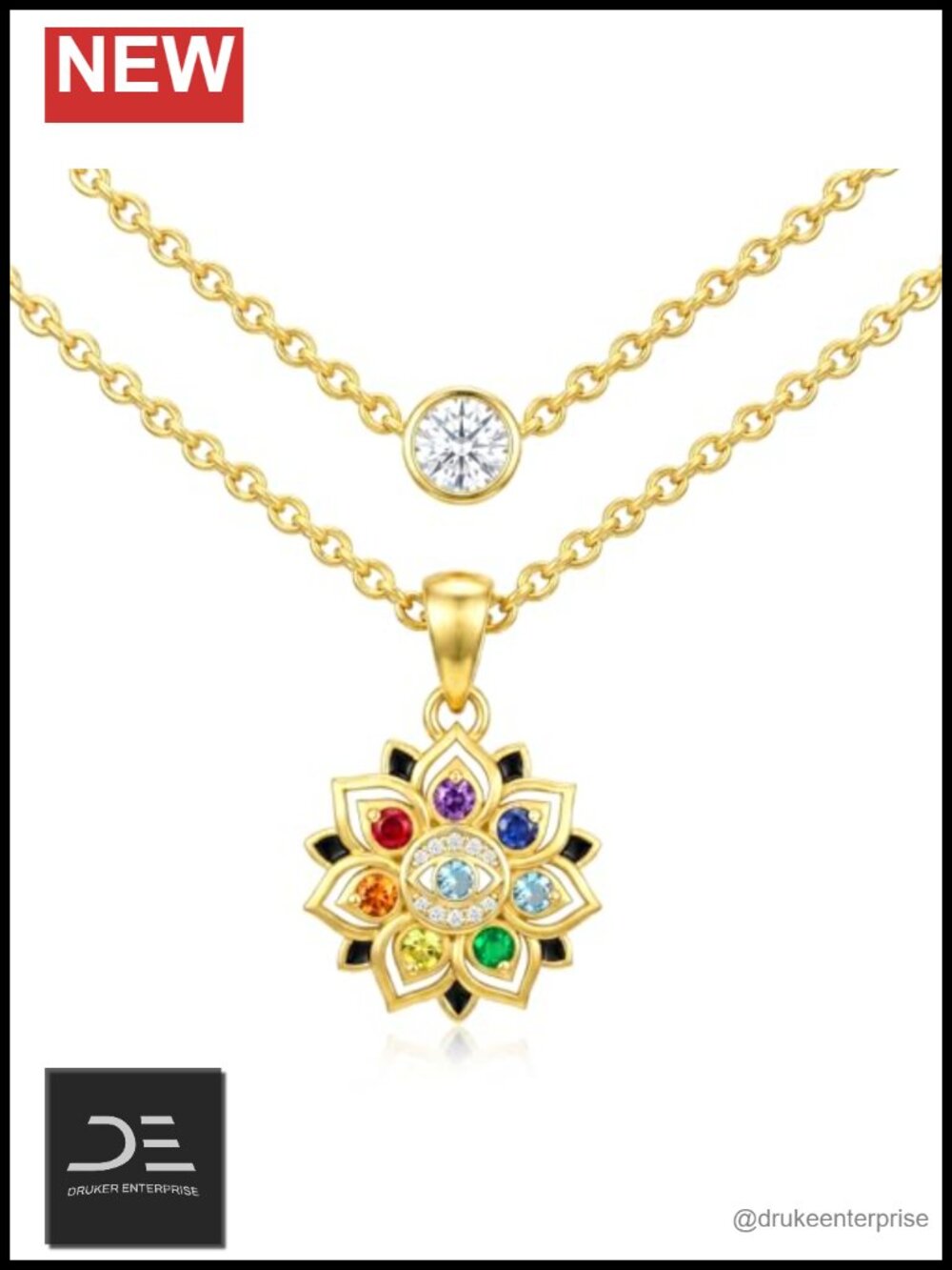14K Gold Plated Chakra Lotus Necklace Layered Spiritual Jewelry Gift